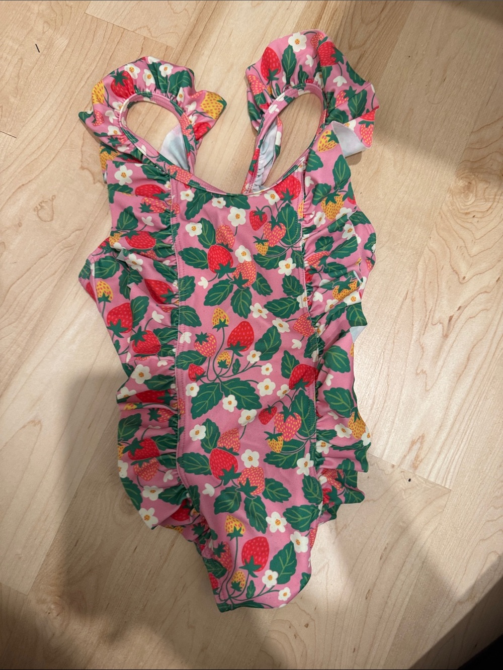 Mini Boden Pink Strawberry Ruffle One-Piece Swimsuit
